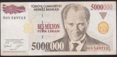7.Emisyon 5.000.000 Lira H09 549712 Çok Temiz+