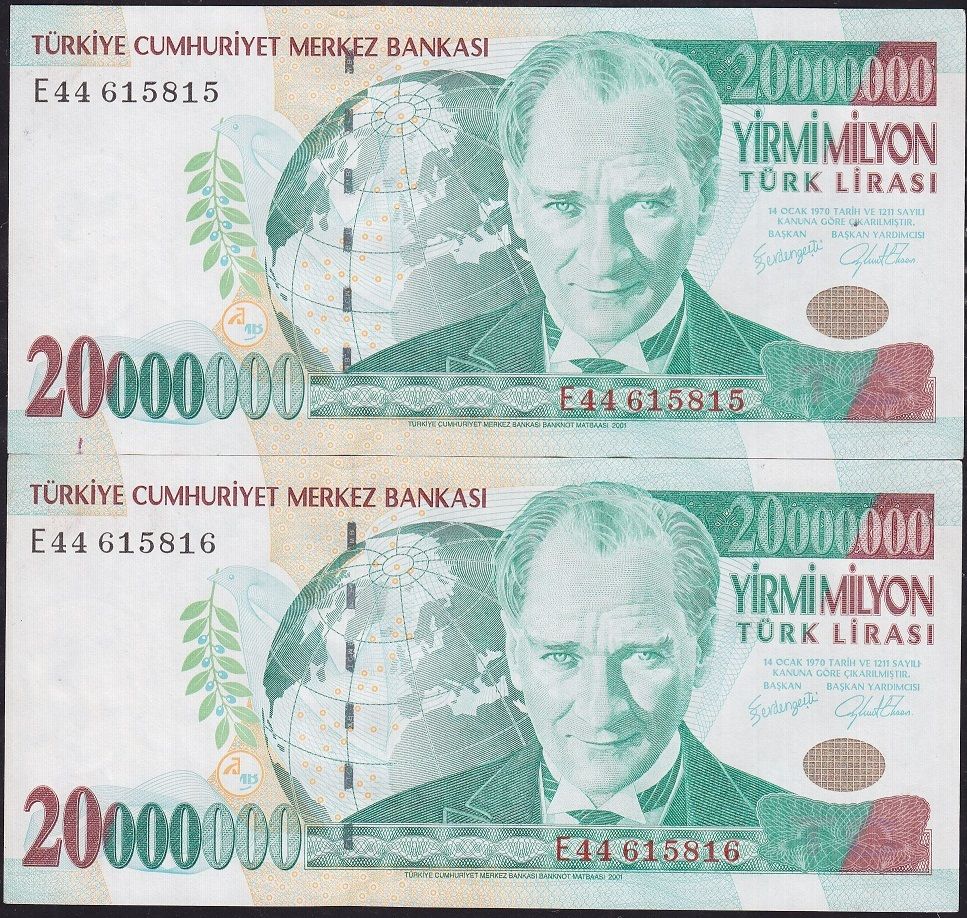 7.Emisyon 20 000 000 Lira E44 615815-16 Seri Takipli Ççt Çilaltı