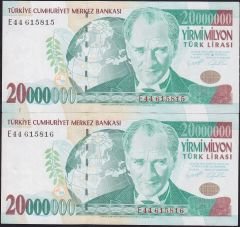 7.Emisyon 20 000 000 Lira E44 615815-16 Seri Takipli Ççt Çilaltı