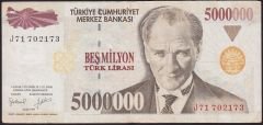 7.Emisyon 5 000 000 Lira J71 702173 Çok Temiz+