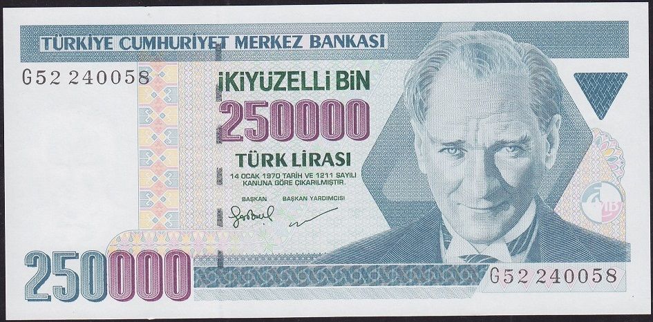 7.Emisyon 3.Tertip 250000 Lira G52 240058 Çil