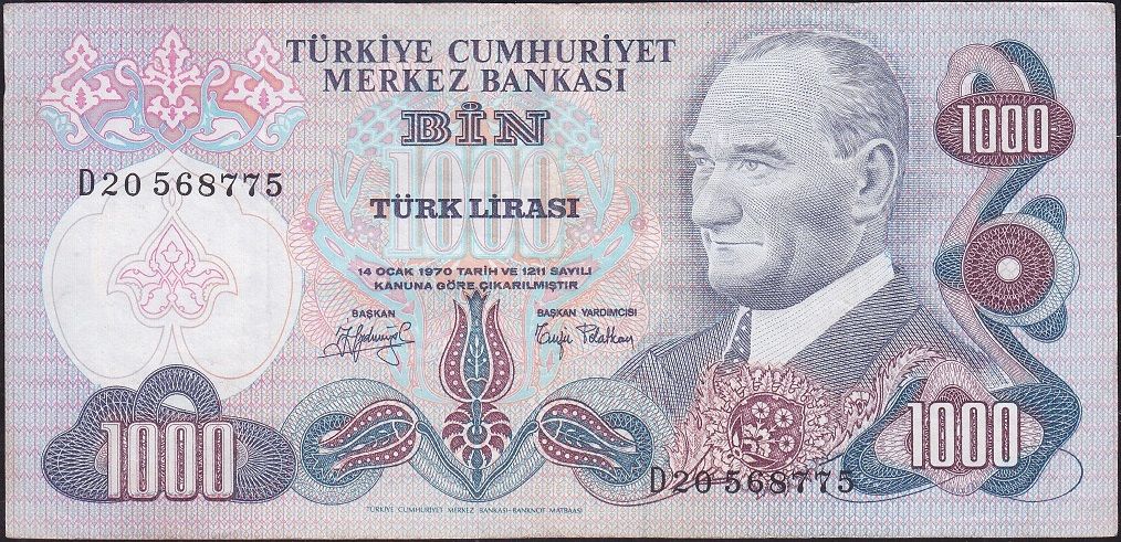 6.Emisyon 2.Tertip 1000 Lira D20 568775 Çok Temiz+