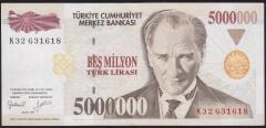 7.Emisyon 5000000 Lira K32 631618 Çok Temiz+