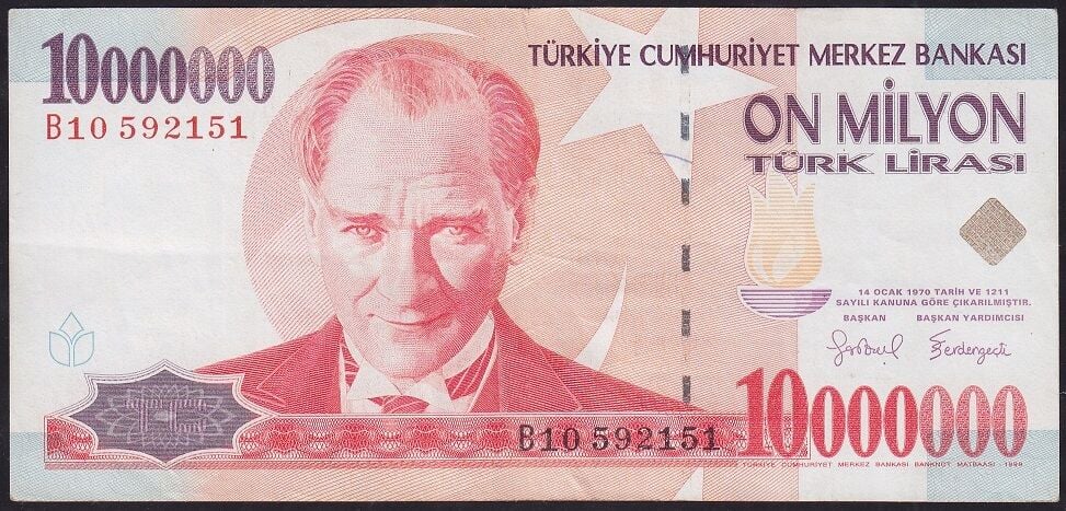 7.Emisyon 10000000 Lira B10 592151 Çok Temiz+
