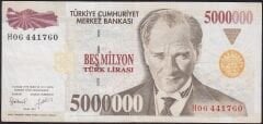 7.Emisyon 5000000 Lira H06 441760 Çok Temiz+
