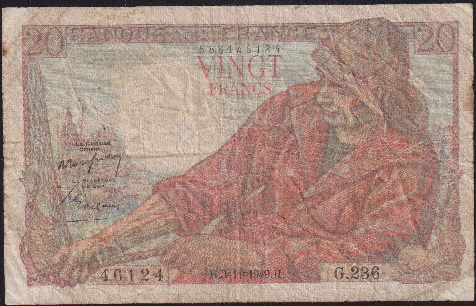 Fransa 20 Frank 3 Kasım 1949 Çok Temiz