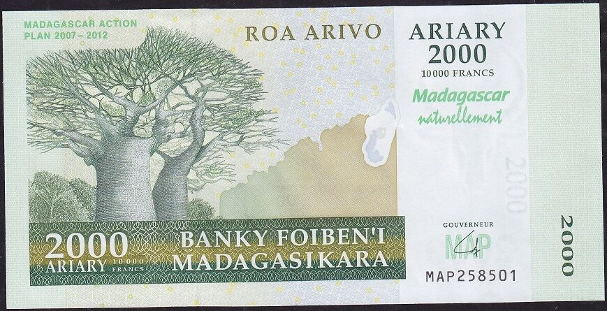 Madagaskar 2000 Frank 2007 Ariary Çil Hatıra Pick 93