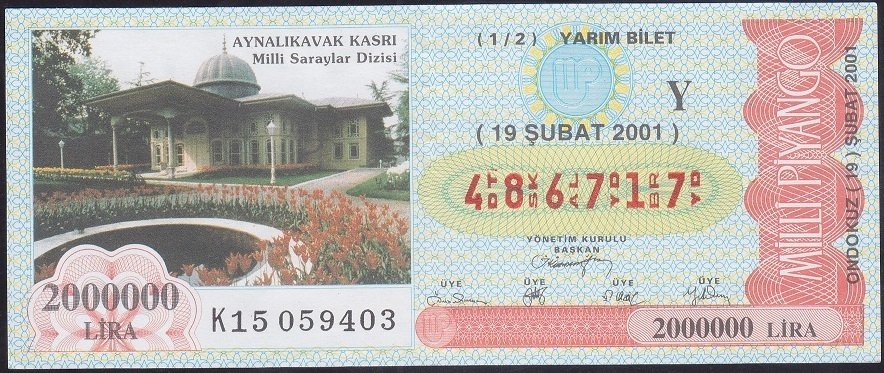 2001 19 ŞUBAT YARIM BİLET - Y SERİSİ