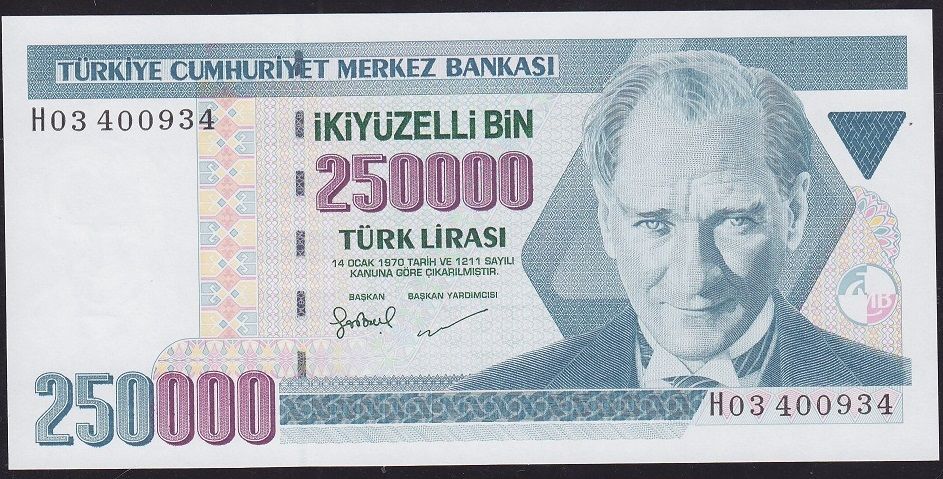 7.Emisyon 3.Tertip 250000 Lira H03 400934 Çil