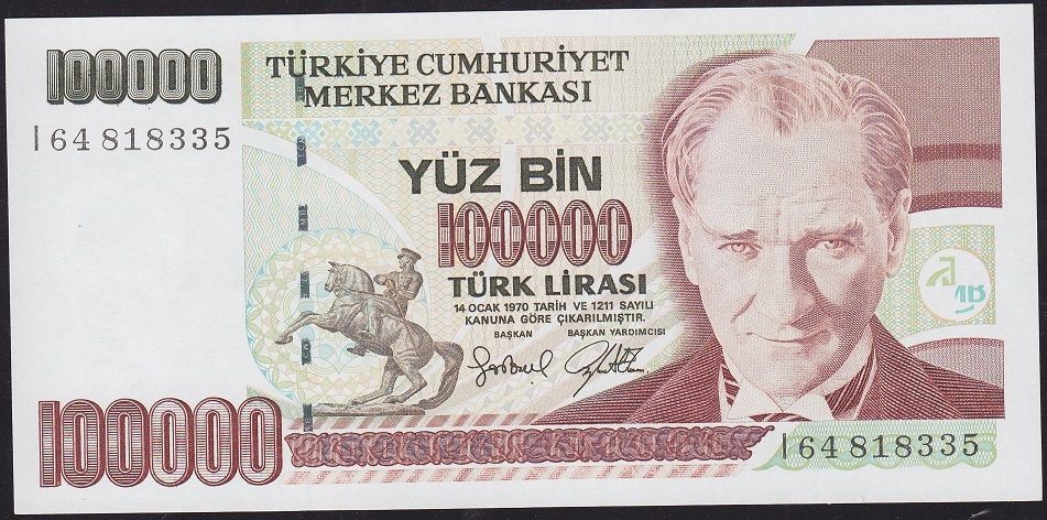 7.Emisyon 3.Tertip 100000 Lira I64 818335 Çilaltı Çil