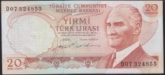 6.EMİSYON 2.TERTİP 20 LİRA D07 324855 ÇOK ÇOK TEMİZ +
