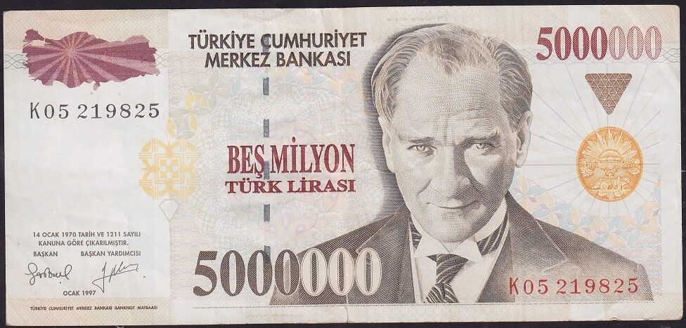 7.Emisyon 5000000 Lira K05 219825 Çok Temiz