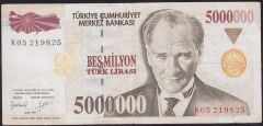 7.Emisyon 5000000 Lira K05 219825 Çok Temiz