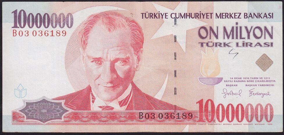 7.Emisyon 10.000.000 Lira B03 036189 Çok Temiz+