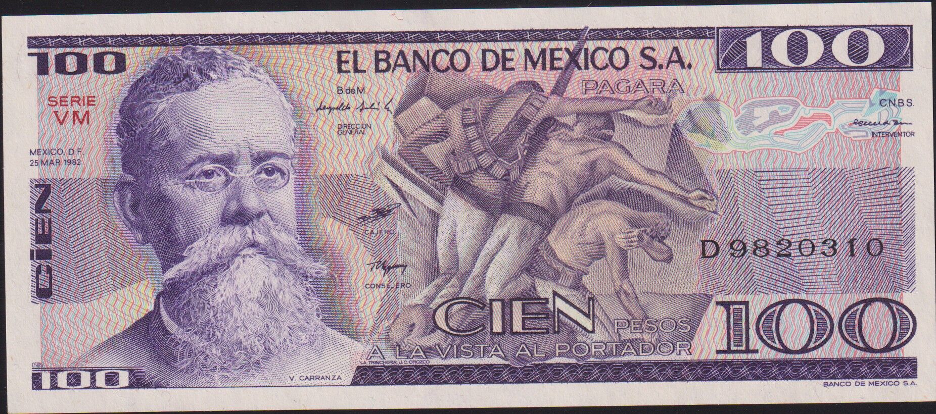 Meksika 100 Pesos 1982 Çilaltı Çil ( D ) Pick 74