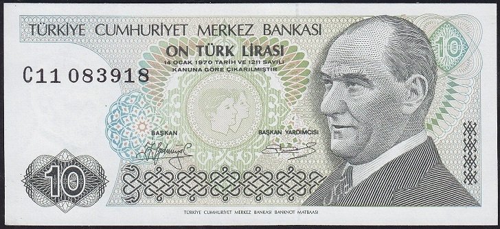 7.Emisyon 1.Tertip 10 Lira C11 083918 Ççt Çilaltı