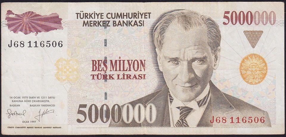 7.Emisyon 5 000 000 Lira J68 116506 Çok Temiz