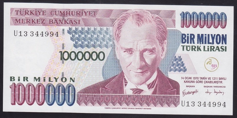 7.Emisyon 3.tertip 1 000 000 LİRA U13 344994  Çilaltı Çil