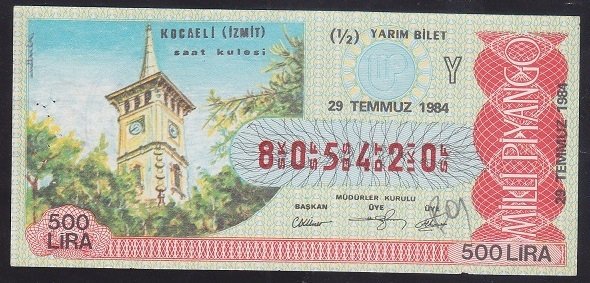 1984 29 TEMMUZ YARIM  BİLET Y SERİSİ