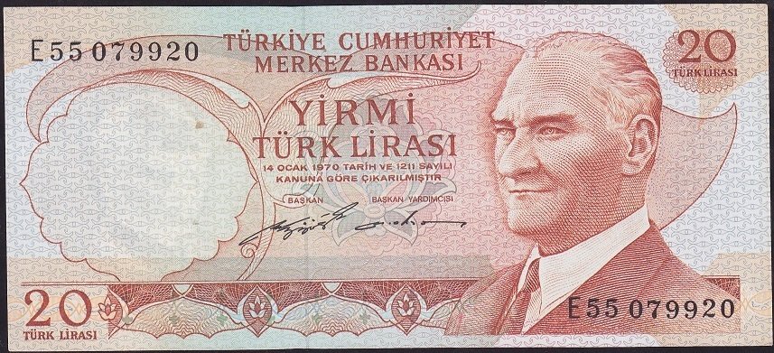6.Emisyon 2.Tertip 20 Lira E55 079920 Çok Çok Temiz