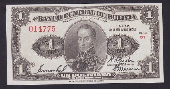 Bolivya 1 Boliviano 1928 Çil Pick 119