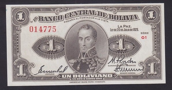 Bolivya 1 Boliviano 1928 Çil Pick 119