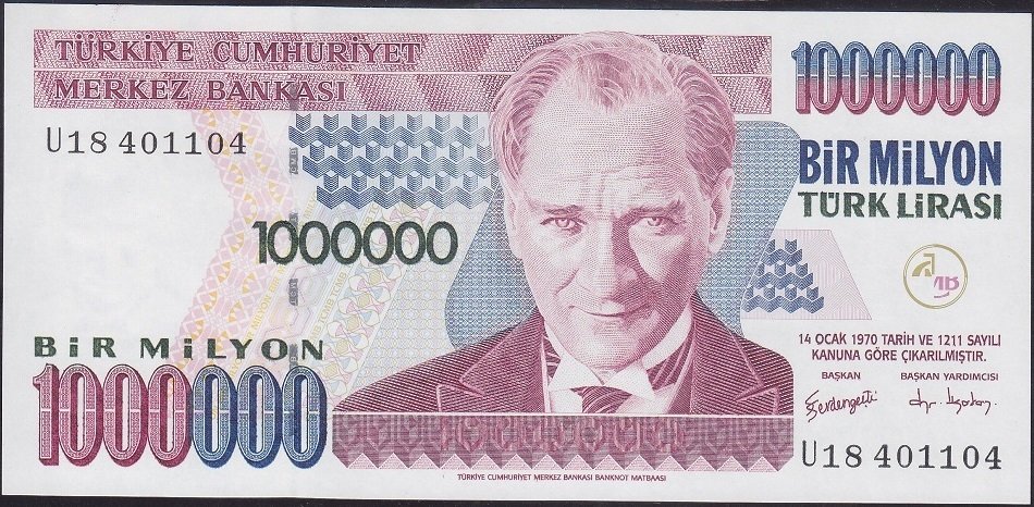 7.EMİSYON 3.TERTİP 1 000 000 LİRA U18 401104 BLOK RADAR ÇİL