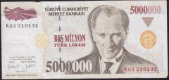 7.Emisyon 5000000 Lira K02 210131 Çok Temiz+