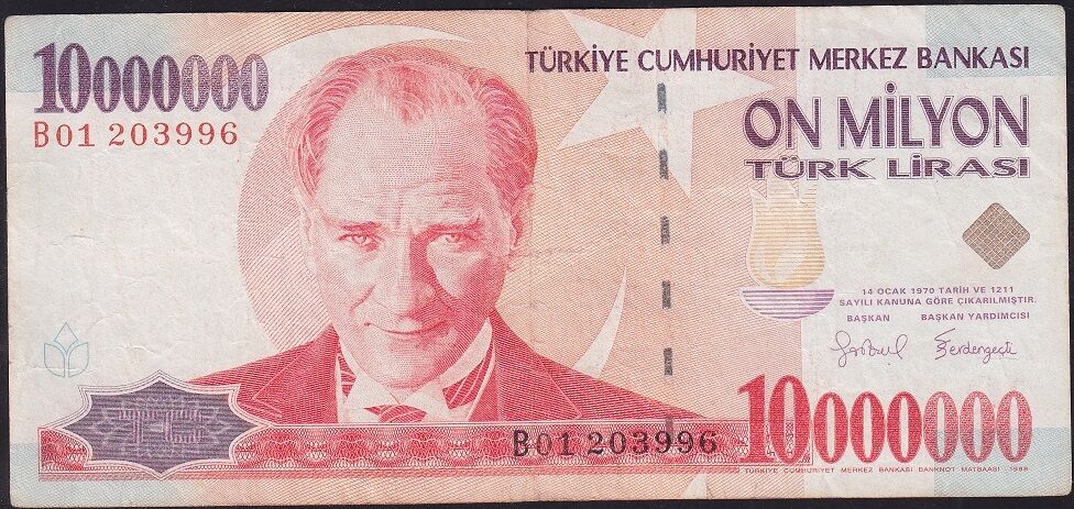 7.Emisyon 10.000.000 Lira B01 203996 Çok Temiz