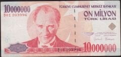 7.Emisyon 10.000.000 Lira B01 203996 Çok Temiz