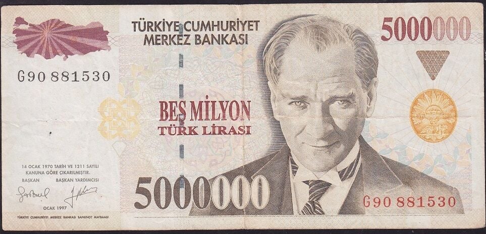 7.Emisyon 5000000 Lira G90 881530 Çok Temiz+
