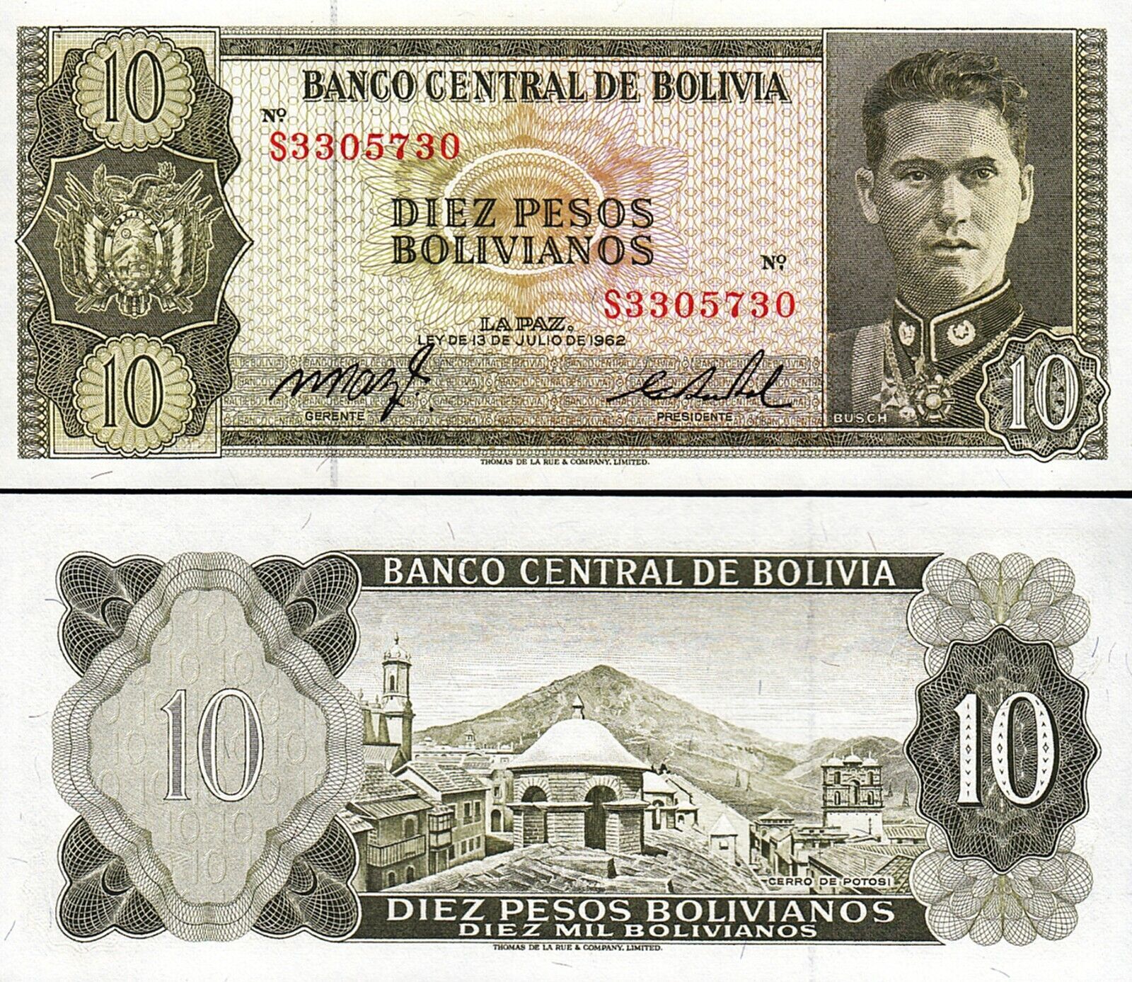 Bolivya 10 Bolivianos 1962 Çil Pick 154a