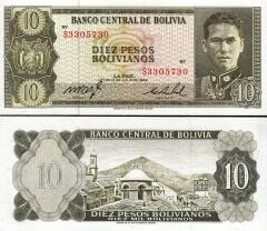Bolivya 10 Bolivianos 1962 Çil Pick 154a