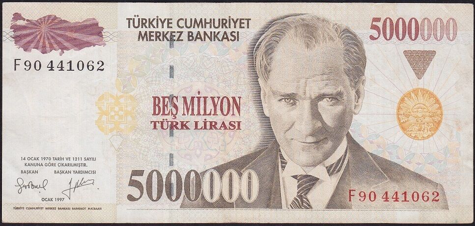 7.Emisyon 5 000 000 Lira F90 441062 Çok Temiz+