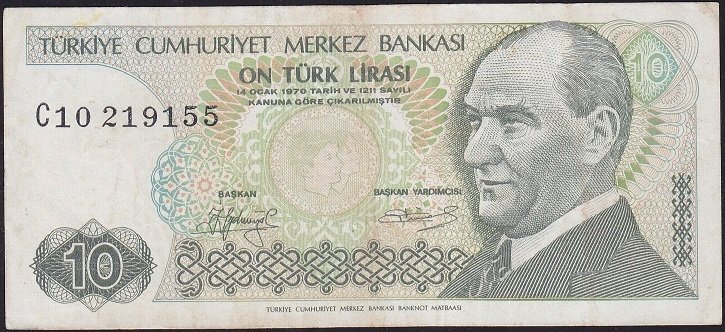7.Emisyon 1.Tertip 10 Lira C10 219155 Çok Temiz