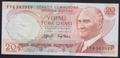 6.EMİSYON 3.TERTİP 20 LİRA F74 383949 ÇİLALTI