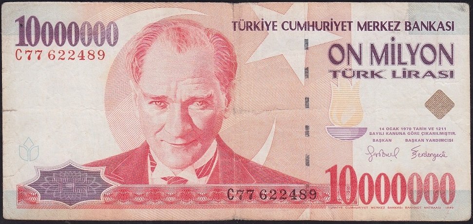 7.Emisyon 10 000 000 Lira C77 622489 Temiz