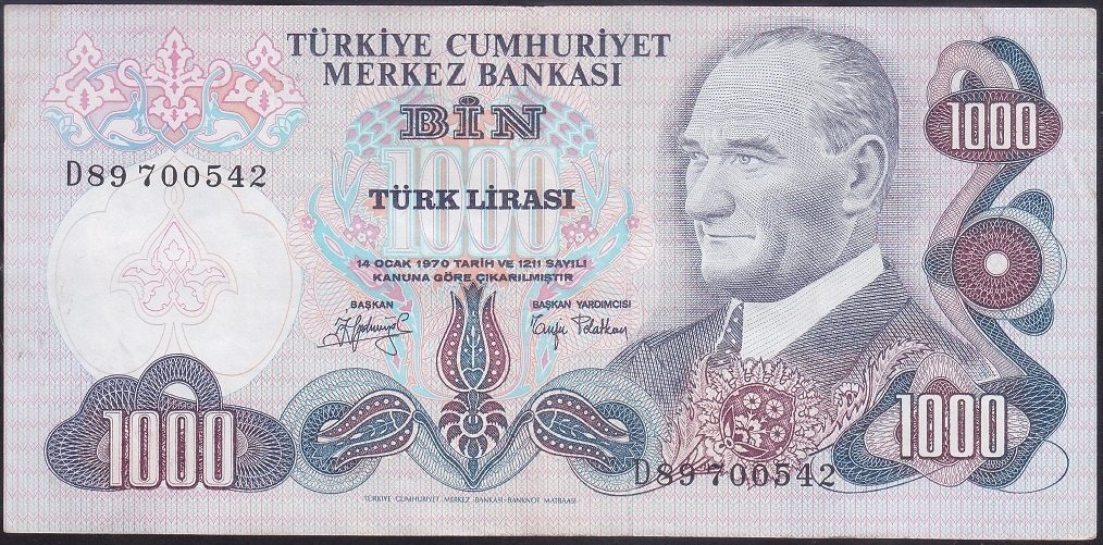 6.EMİSYON 2.TERTİP 1000 LİRA D89 700542 ÇÇT