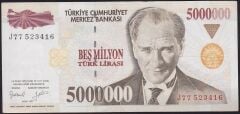 7.Emisyon 5000000 Lira J77 523416 Çok Çok Temiz+