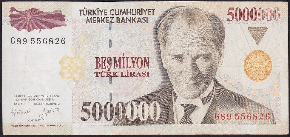 7.Emisyon 5.000.000 Lira G89 556826 Çok Temiz+
