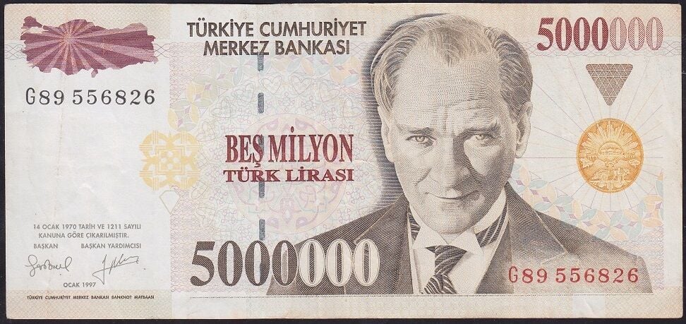 7.Emisyon 5000000 Lira G89 556826 Çok Temiz+