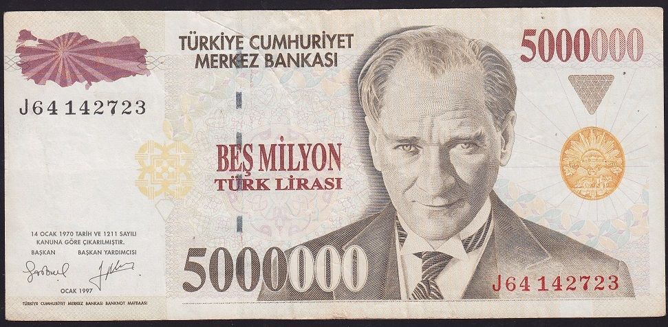 7.Emisyon 5 000 000 Lira J64 142723 Çok Temiz