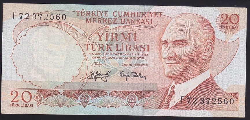 6.EMİSYON 3.TERTİP 20 LİRA F72 372560 ÇÇT +