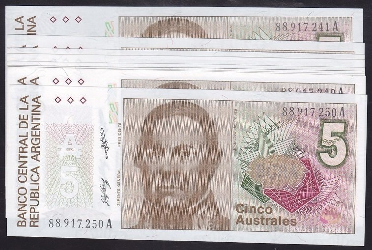 ARJANTİN 5 AUSTRALES 1985 ÇİL - 10 ADET SERİ TAKİPLİ
