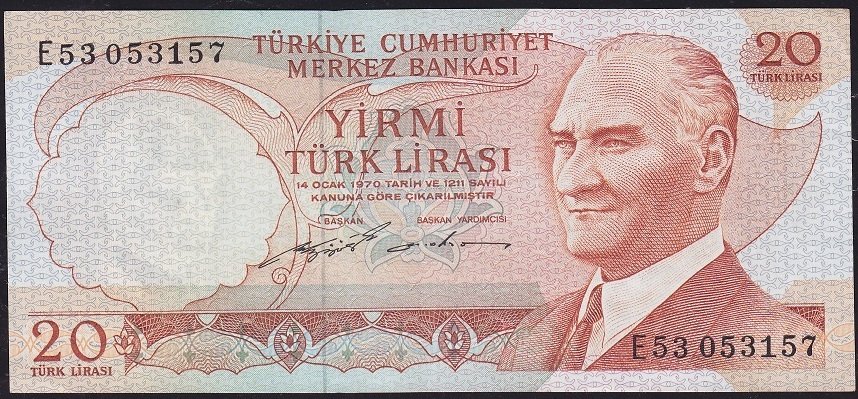 6.Emisyon 2.Tertip 20 Lira E53 053157 Çok Çok Temiz