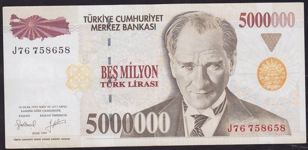7.Emisyon 5000000 Lira J76 758658 Çok Temiz+