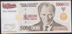 7.Emisyon 5000000 Lira J76 758658 Çok Temiz+