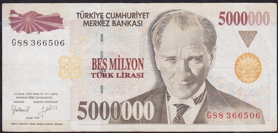 7.Emisyon 5000000 Lira G88 366506 Çok Temiz+
