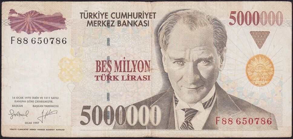 7.Emisyon 5 000 000 Lira F88 650786 Çok Temiz