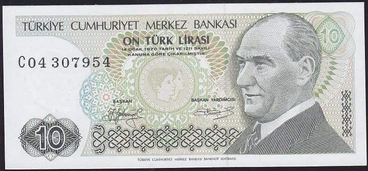 7.Emisyon 1.Tertip 10 Lira C04 307954 Çil